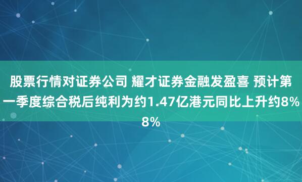 股票行情对证券公司 耀才证券金融发盈喜 预计第一季度综合税后纯利为约1.47亿港元同比上升约8%